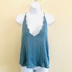 Kimchi Blue Scalloped Silky Spaghetti Straps Plunge V-Neck Cami Top Size XS